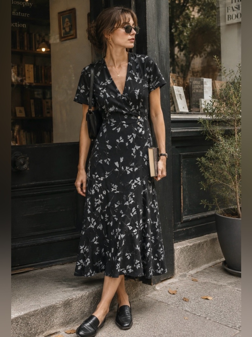 Vintage Travel Smith Black Floral Grunge Dark Romantic Women’s Midi Dress Sz 10P